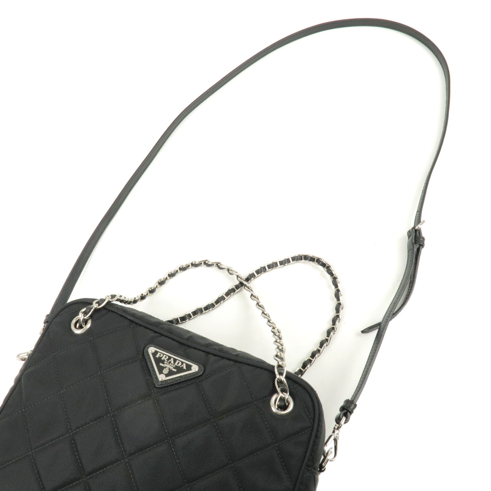Prada Logo Nylon Leather 2Way Bag Hand Bag NERO Black 1BH910