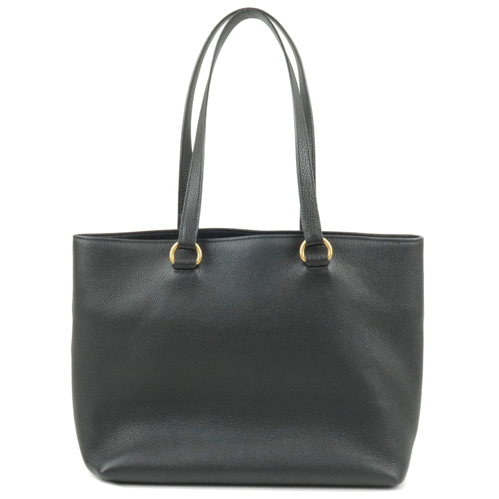 Prada Logo Leather Tote Bag Shoulder Bag NERO Black 1BG100