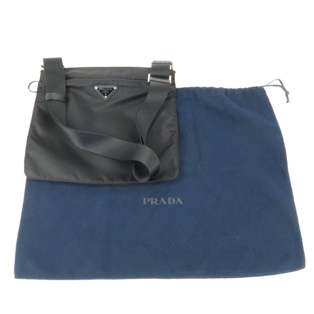 Prada Logo Nylon Leather Shoulder Bag Crossbody Bag NERO Black