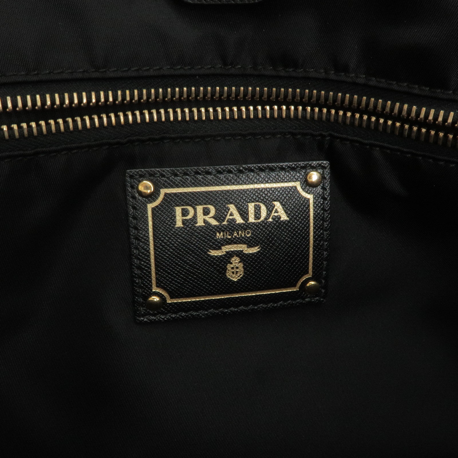 Prada Logo Nylon Leather Tote Bag Shoulder Bag Black BR4001