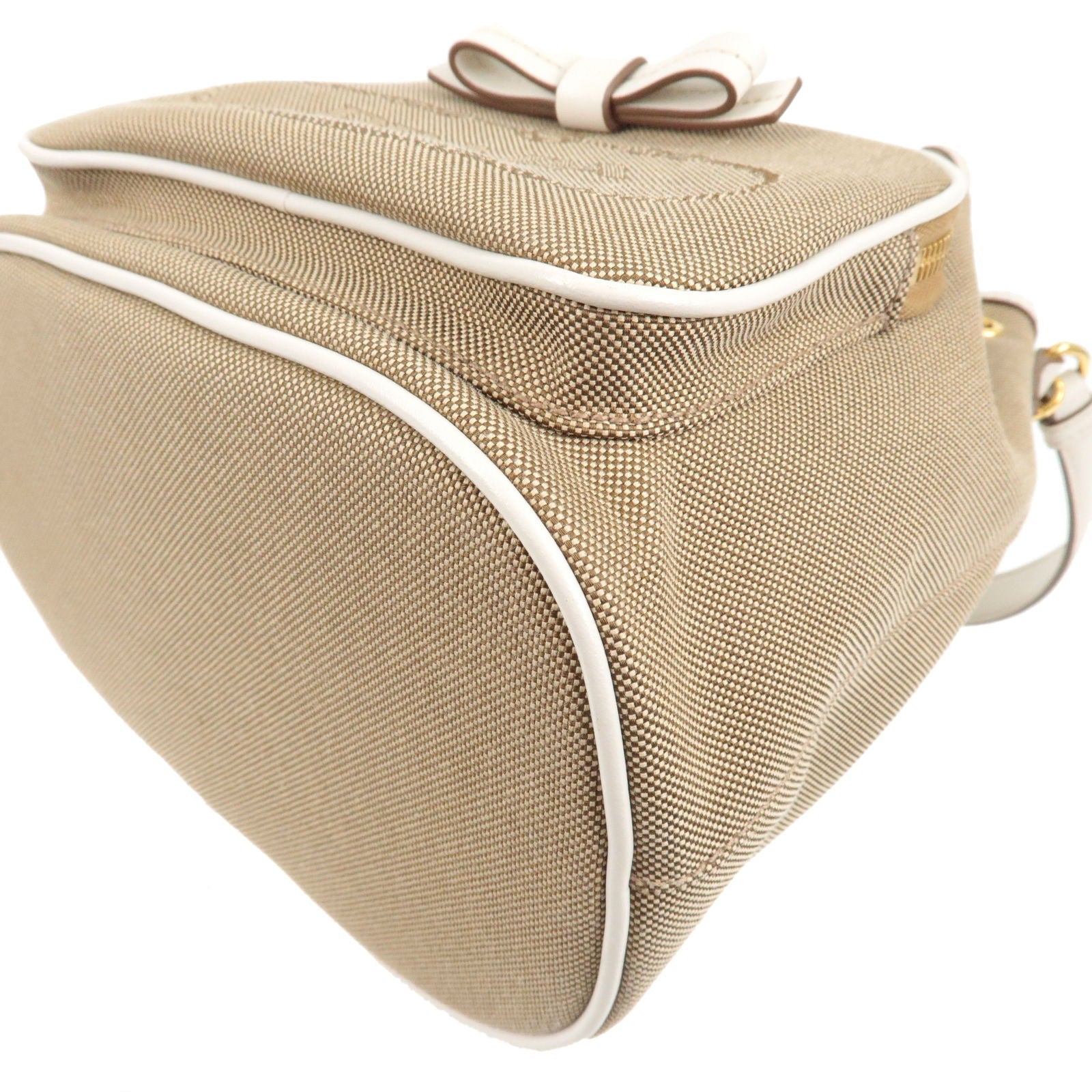Prada Logo Jacquard Leather 2Way Bag Hand Bag Beige 1BH038