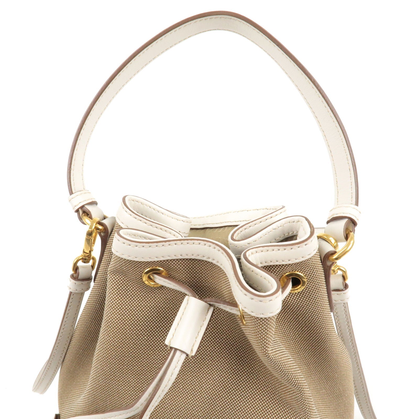 Prada Logo Jacquard Leather 2Way Bag Hand Bag Beige 1BH038