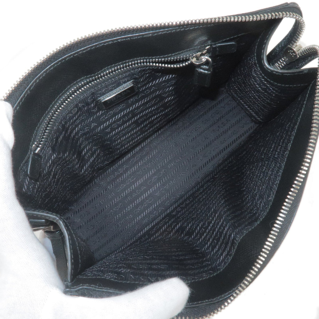 Prada Logo Leather Second Bag Clutch Bag NERO Black 2NE009