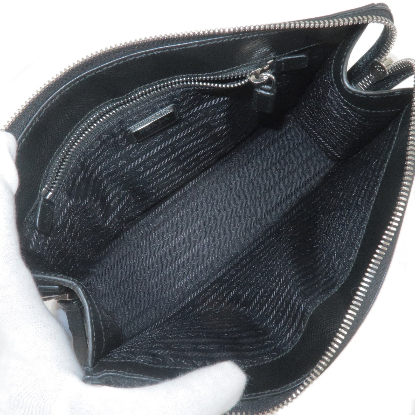 Prada Logo Leather Second Bag Clutch Bag NERO Black 2NE009