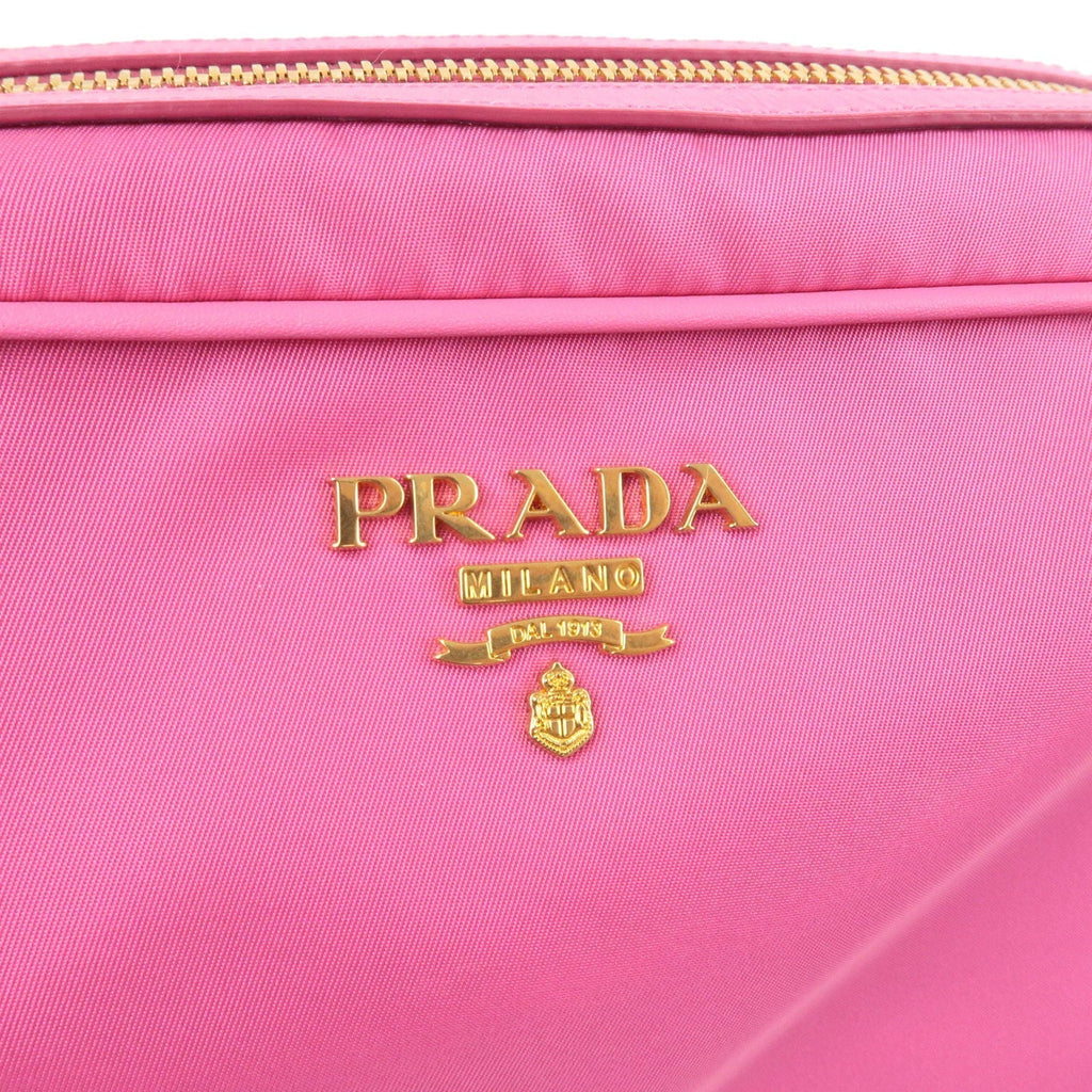 Prada Logo Nylon Leather Shoulder Bag Mini Bag Gold Hardware Pink