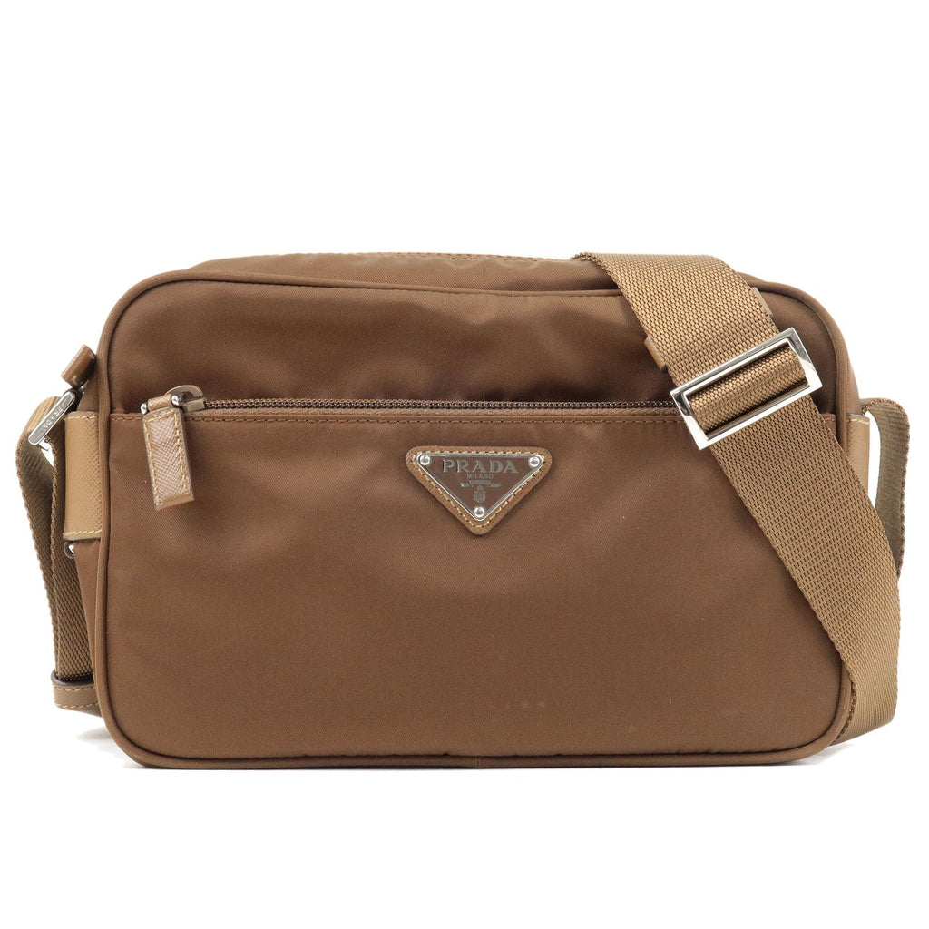 Prada Logo Nylon Leather Shoulder Bag Crossbody Bag Brown 1BC167