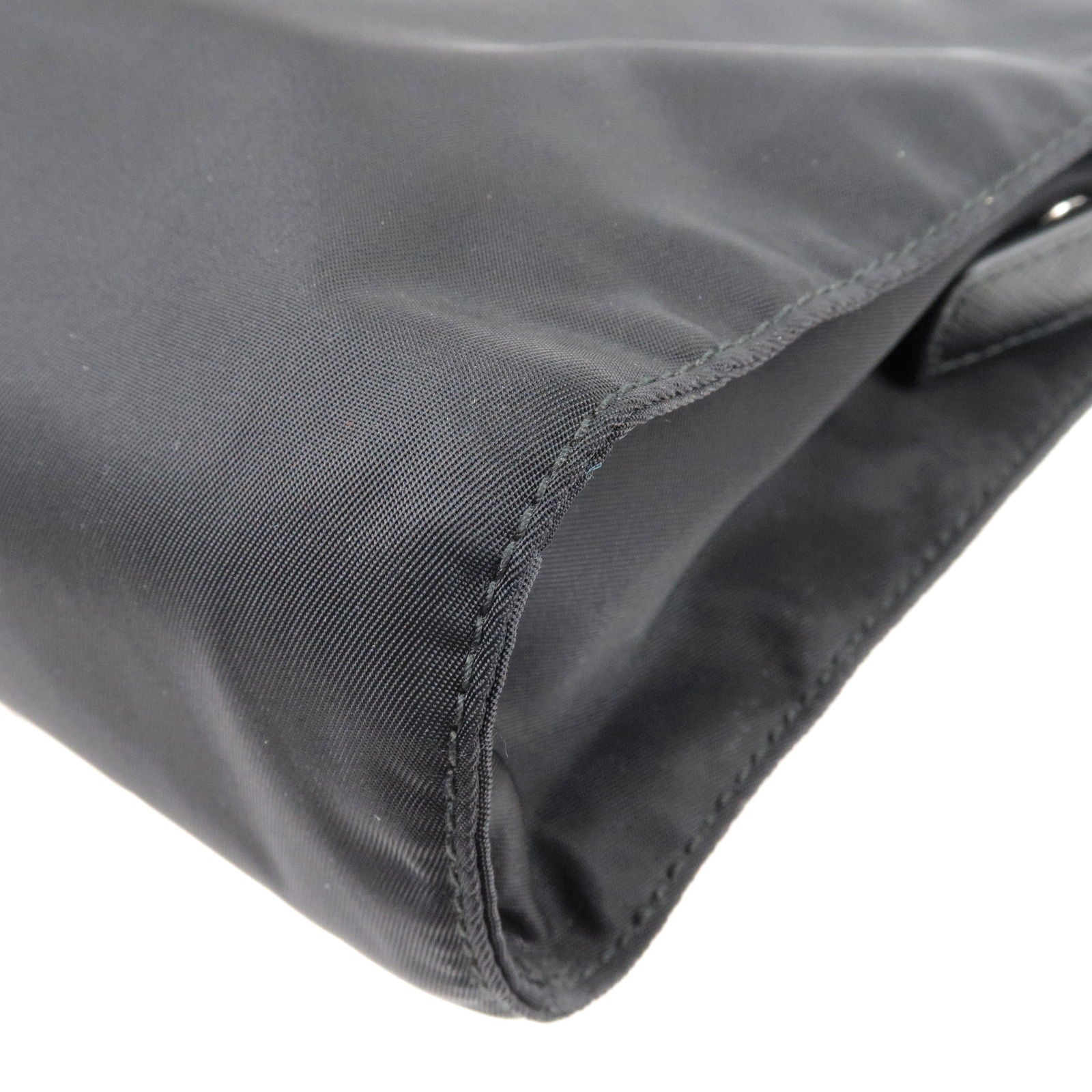 Prada Logo Nylon Leather Clutch Bag Pouch NERO Black 2NE789