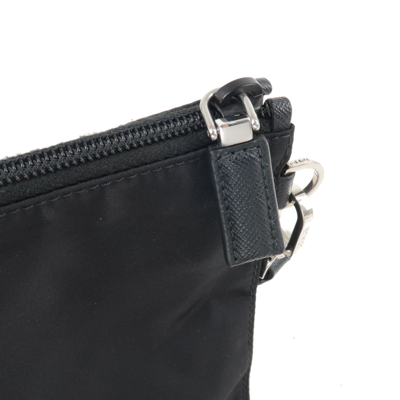 Prada Logo Nylon Leather Clutch Bag Pouch NERO Black 2NE789