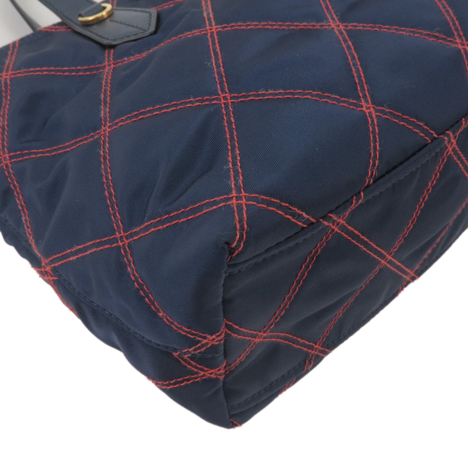 Prada 2Way Nylon Leather Quilting Shoulder Bag Navy 1BA090