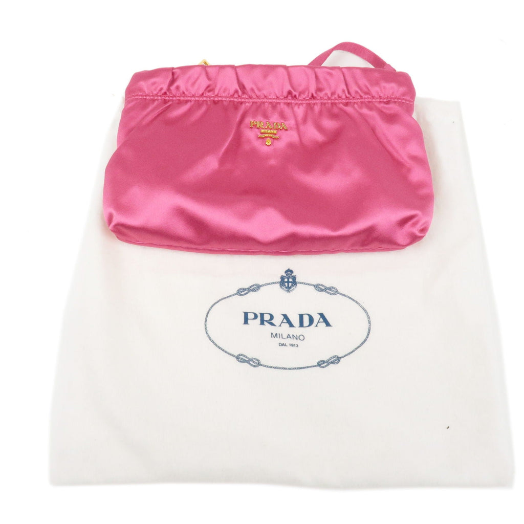 Prada Satin Pouch Cosmetic Pouch Mini Hand Bag Pink 1N1662