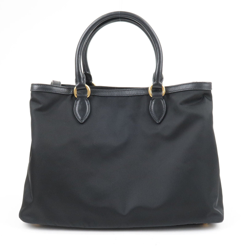 Prada Logo Nylon Leather 2Way Bag Hand Bag NERO Black 1BA579