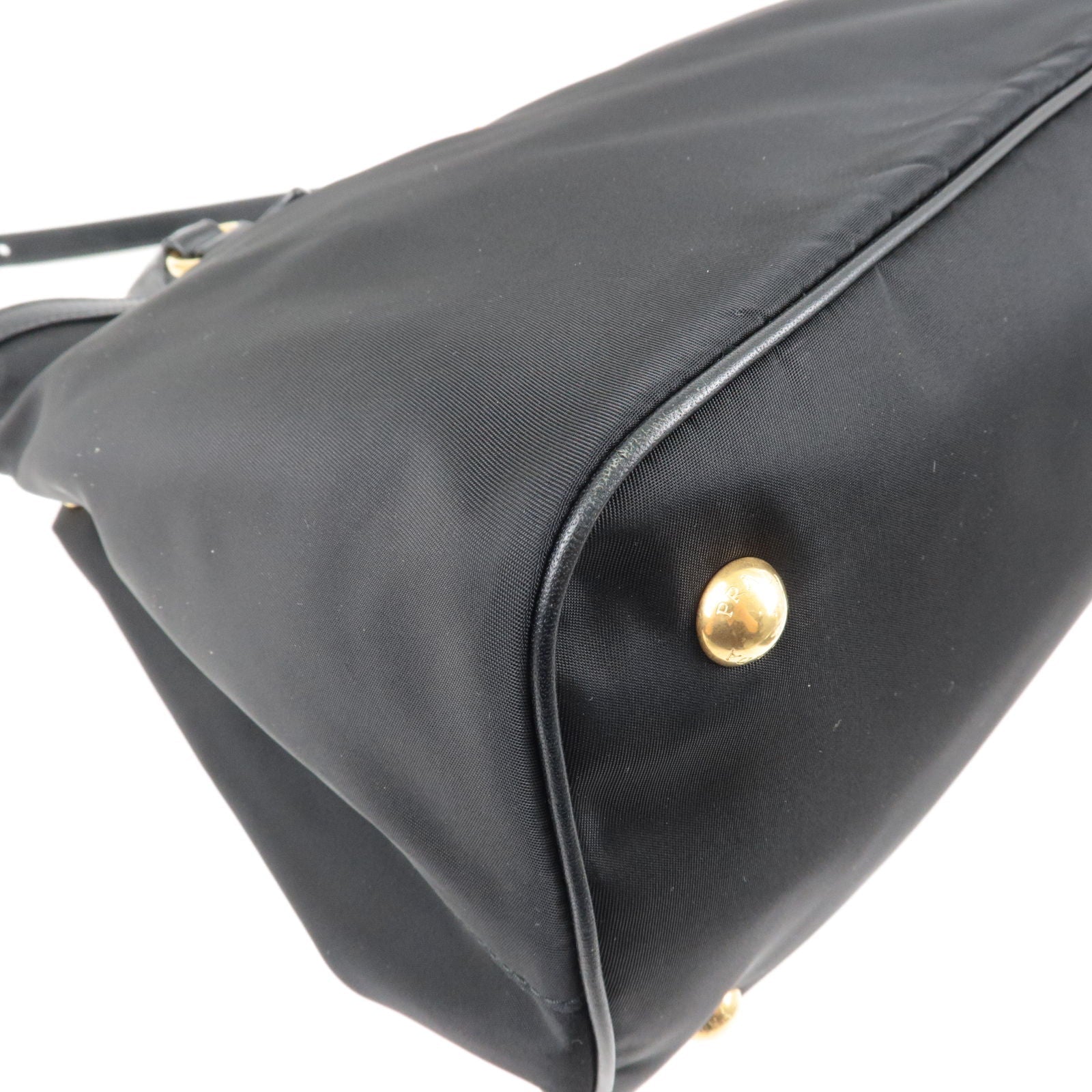 Prada Logo Nylon Leather 2Way Bag Hand Bag NERO Black 1BA579