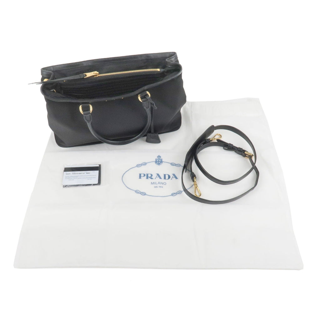 Prada Logo Nylon Leather 2Way Bag Hand Bag NERO Black 1BA579