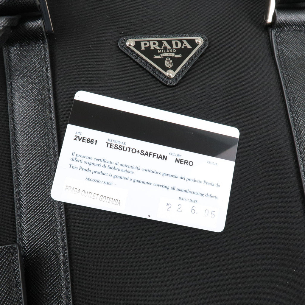 Prada Logo Nylon Leather Business Bag Brief Case Black 2VE661