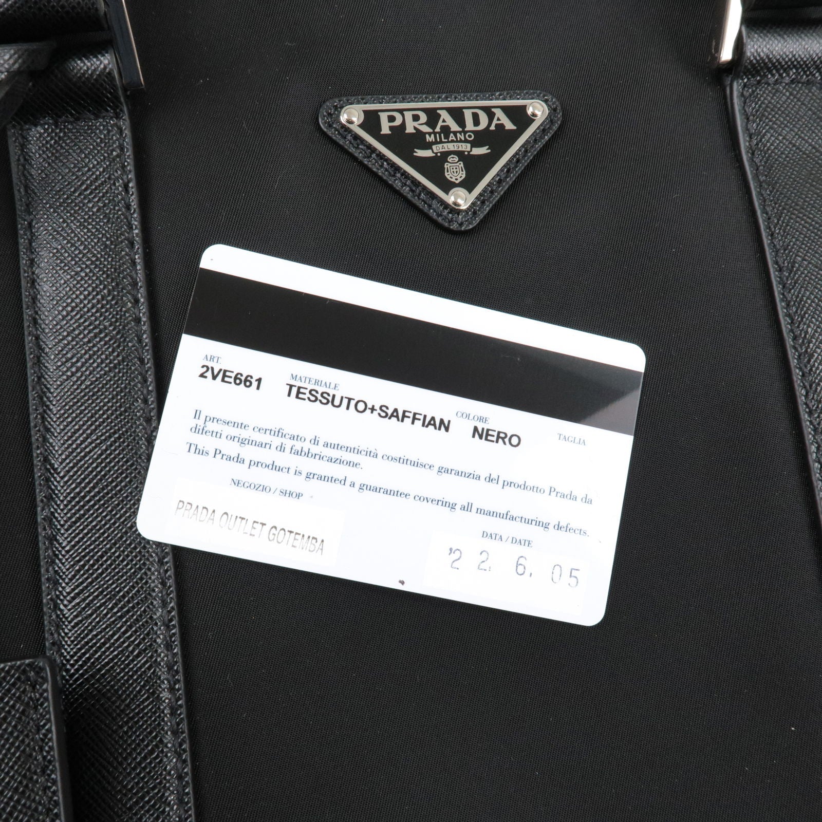 Prada Logo Nylon Leather Business Bag Brief Case Black 2VE661