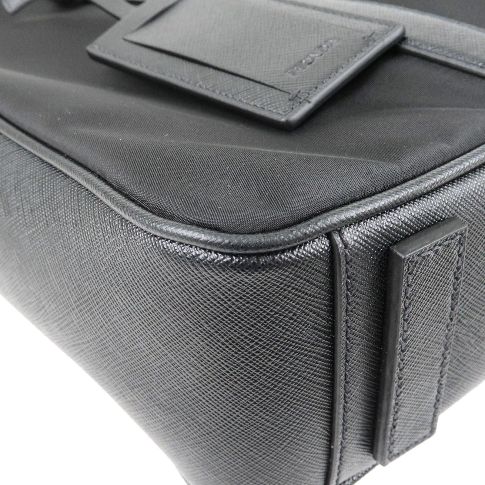 Prada Logo Nylon Leather Business Bag Brief Case Black 2VE661