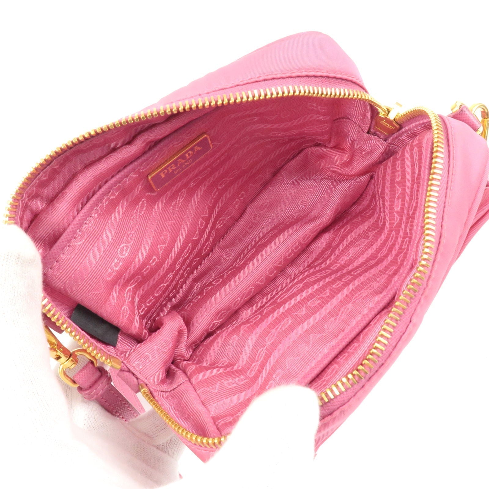 Prada Logo Nylon Leather Ribbon Shoulder Bag Pink 1N1727