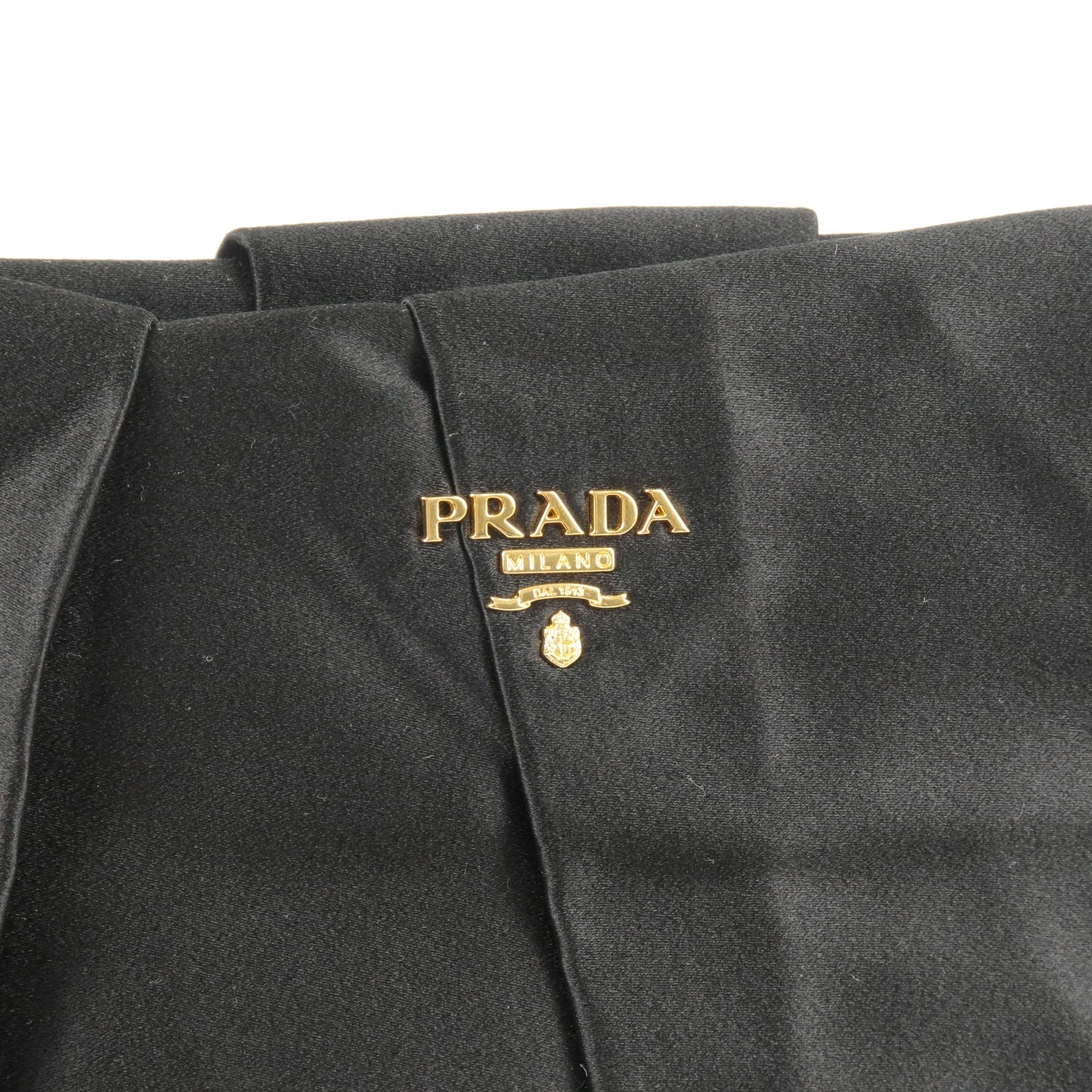 Prada Logo Satin Clutch Bag NERO Black Gold Hardware BP0051