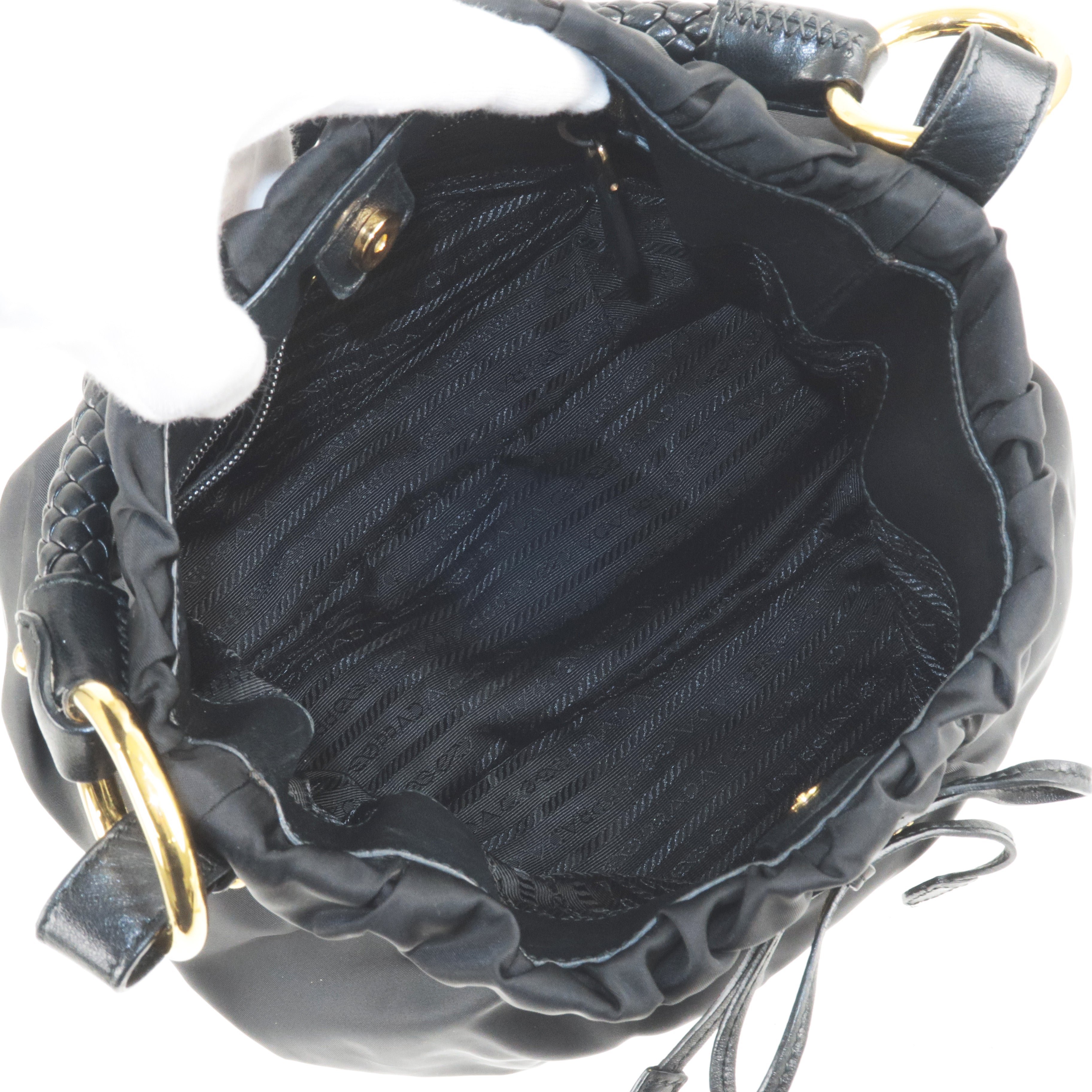 Prada Logo Nylon Leather Shoulder Bag Hand Bag NERO Black