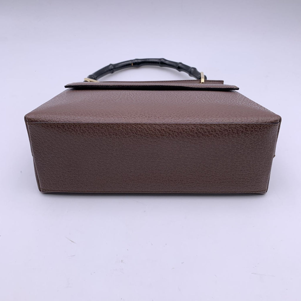Gucci Vintage Brown Leather Bamboo Handle Small Box Handbag Bag