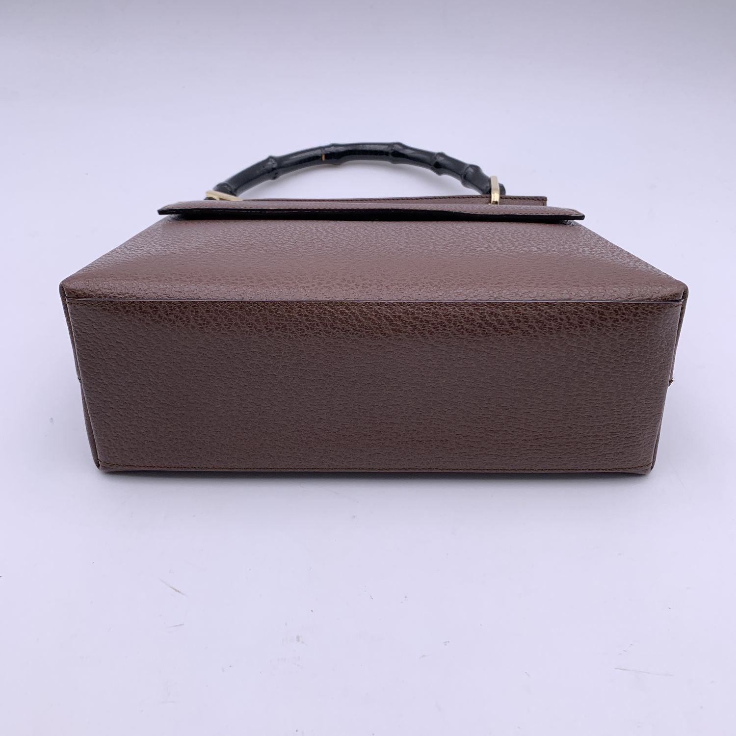 Gucci Vintage Brown Leather Bamboo Handle Small Box Handbag Bag