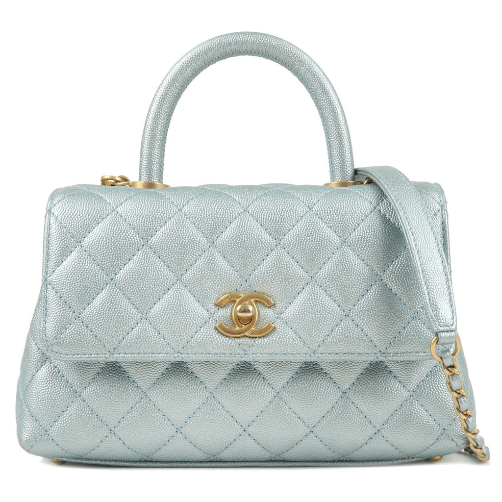 CHANEL MatelasseCaviar Skin COCO Handle 2Way Bag Light Blue A92990