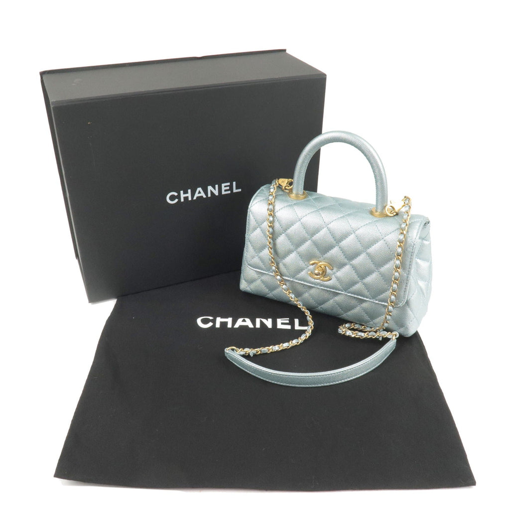 CHANEL MatelasseCaviar Skin COCO Handle 2Way Bag Light Blue A92990
