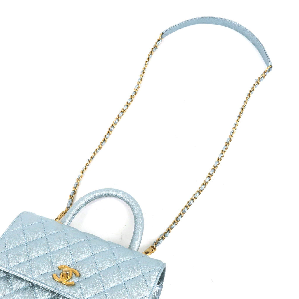 CHANEL MatelasseCaviar Skin COCO Handle 2Way Bag Light Blue A92990