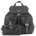 Prada Logo Nylon Leather Ruck Sack Back Pack Bag Black 1BZ811