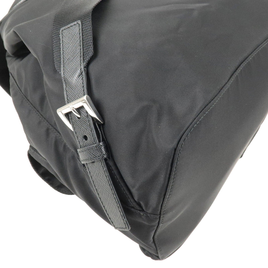 Prada Logo Nylon Leather Ruck Sack Back Pack Bag Black 1BZ811
