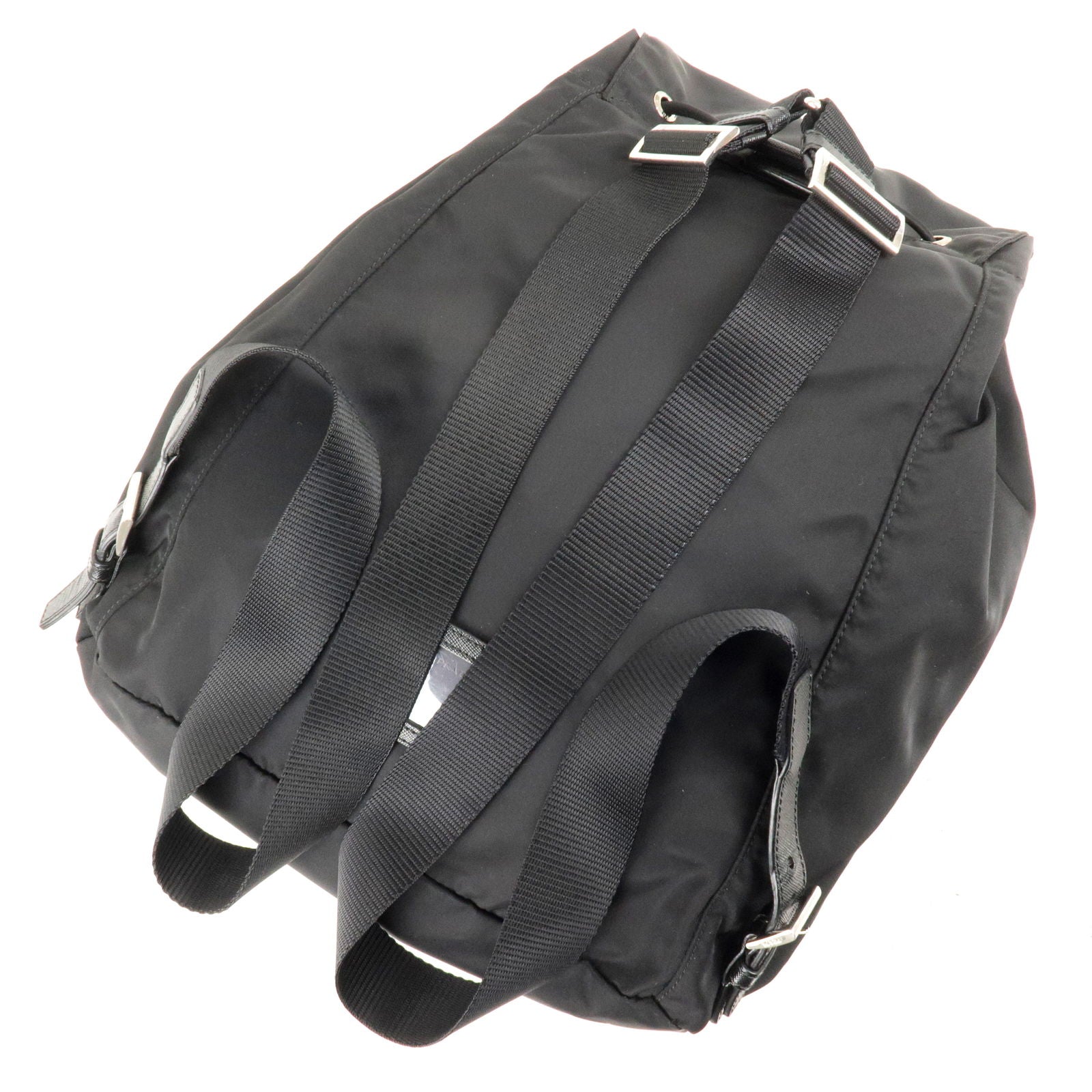 Prada Logo Nylon Leather Back Pack Ruck Sack Bag Nero Black