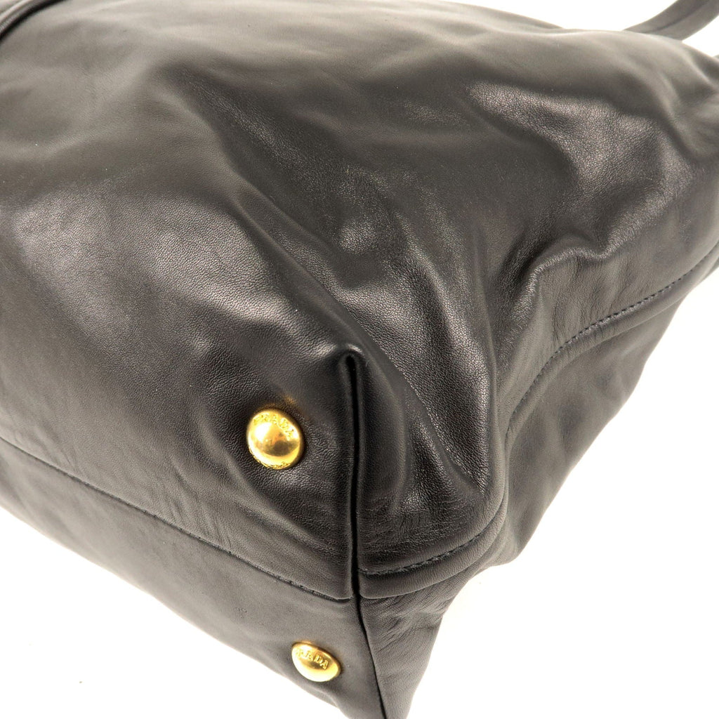 Prada Logo Leather Tote Bag NERO Black Gold Hardware BR4360