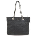 Prada Nylon Leather Quilting Chain Tote Bag NERO Black 1BG017