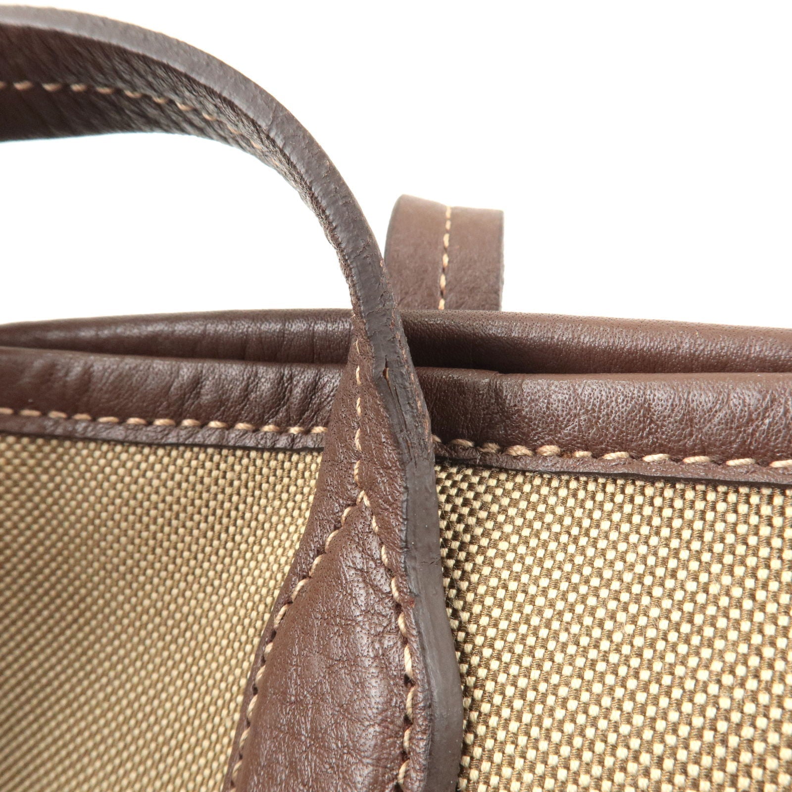 Prada Logo Jacquard Leather Tote Bag Hand Bag Beige Brown
