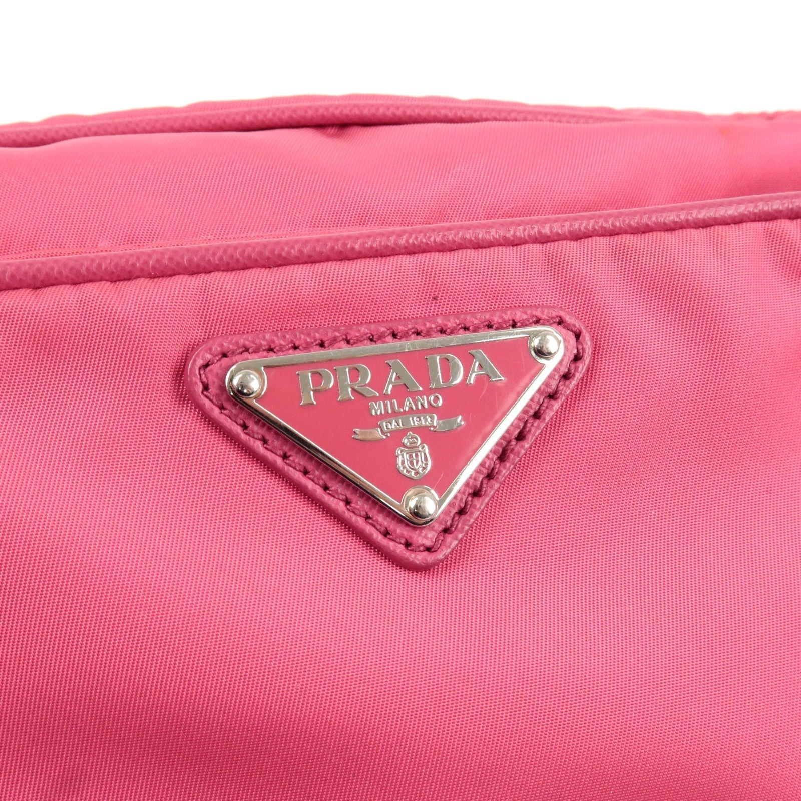 Prada Logo Nylon Leather Crossbody Shoulder Bag FUXIA Pink BT1010
