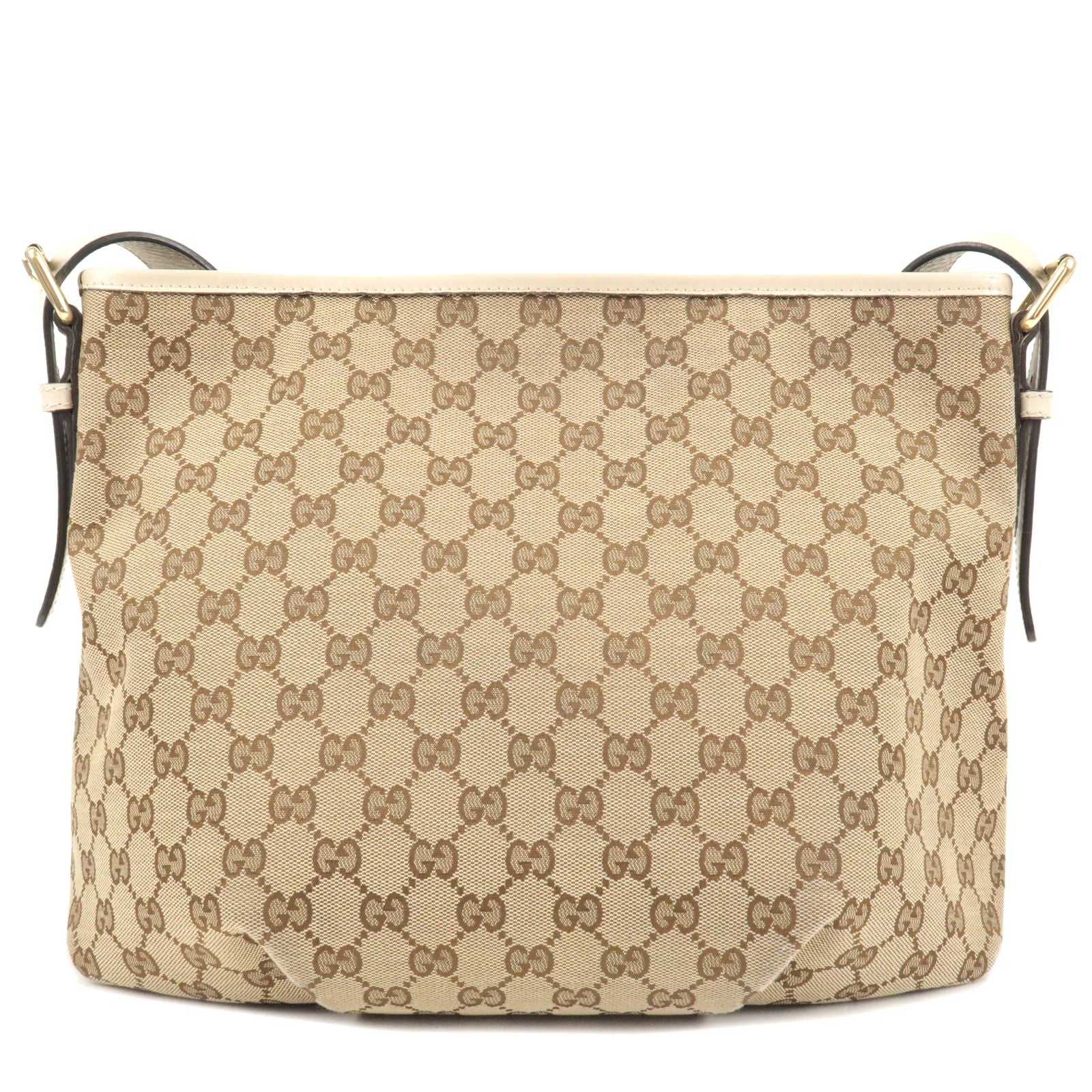 GUCCI GG Canvas Leather Shoulder Bag Beige Ivory 388930