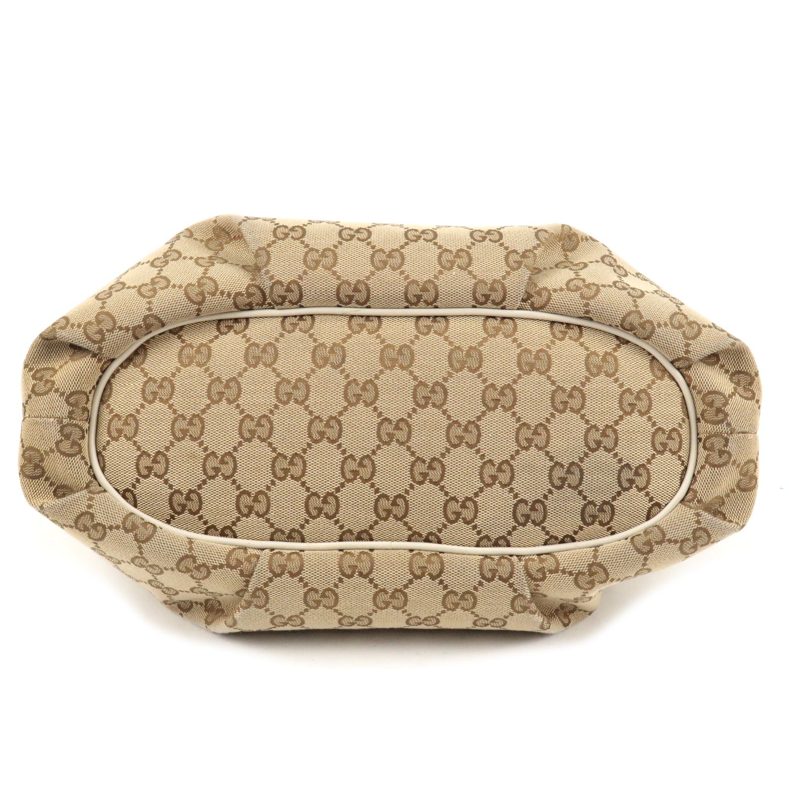 GUCCI GG Canvas Leather Shoulder Bag Beige Ivory 388930