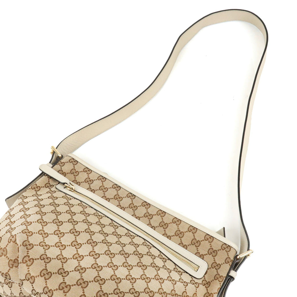GUCCI GG Canvas Leather Shoulder Bag Beige Ivory 388930