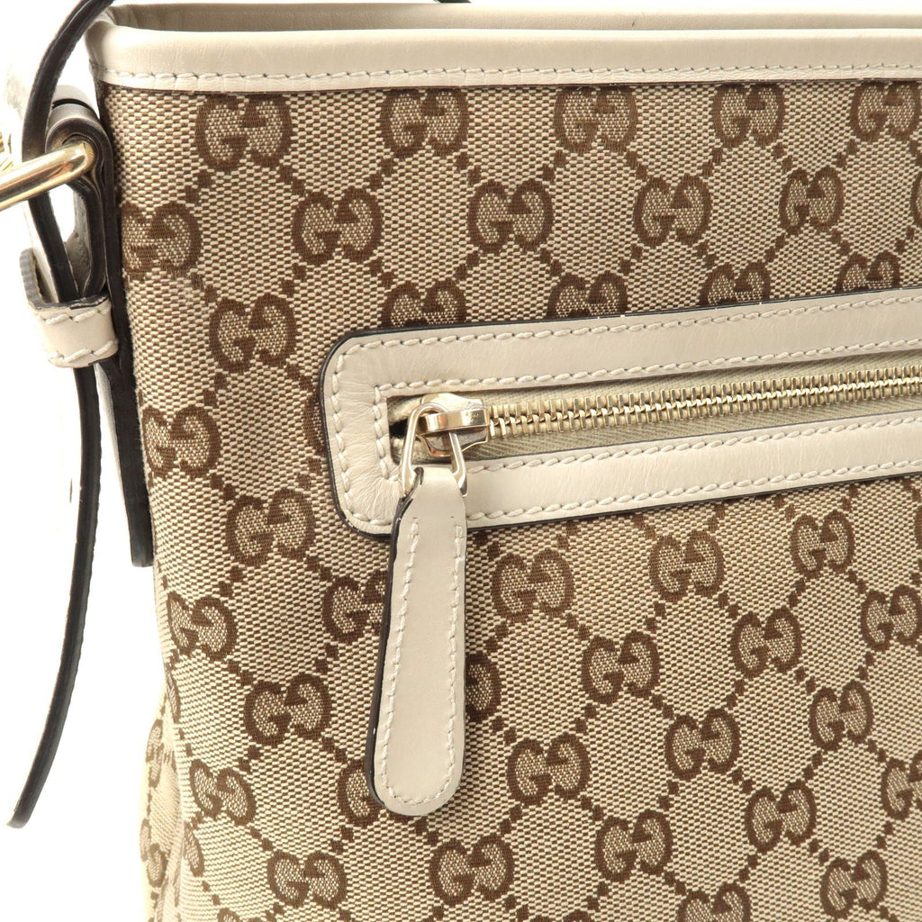 GUCCI GG Canvas Leather Shoulder Bag Beige Ivory 388930