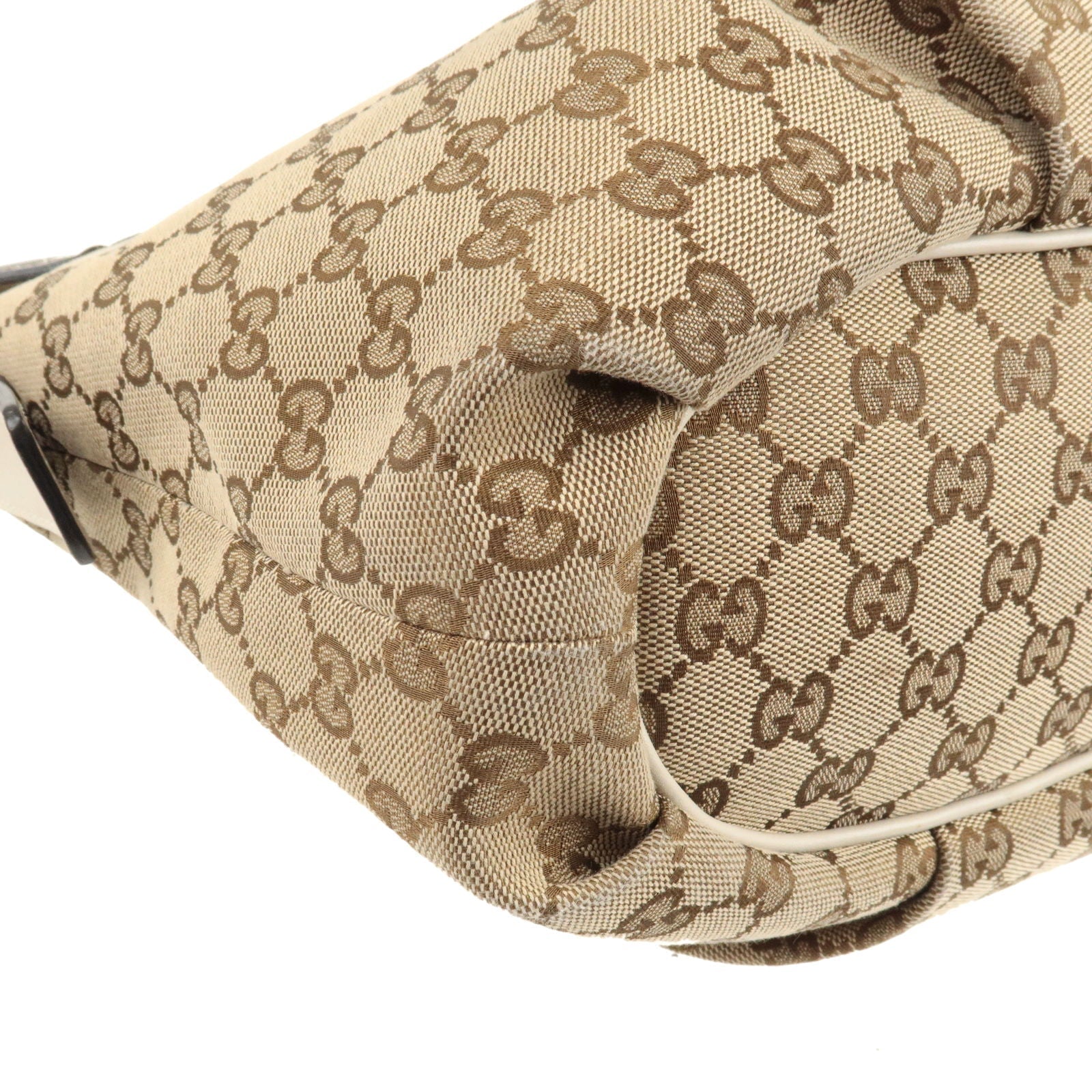 GUCCI GG Canvas Leather Shoulder Bag Beige Ivory 388930