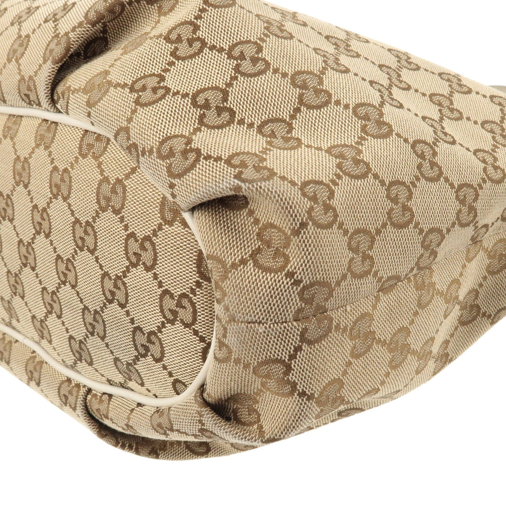 GUCCI GG Canvas Leather Shoulder Bag Beige Ivory 388930