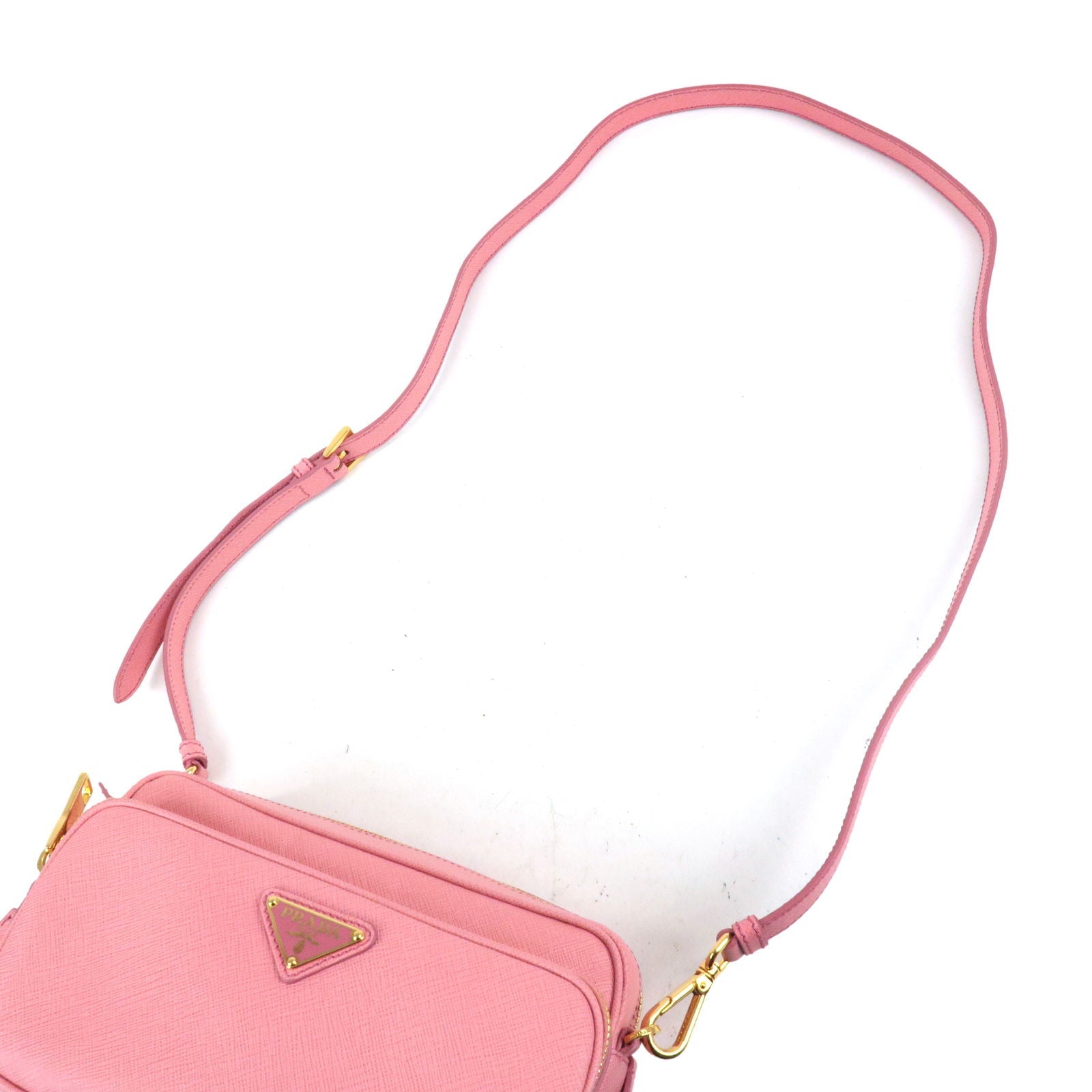 Prada Logo Nylon Leather Crossbody Shoulder Bag Pink BT1010