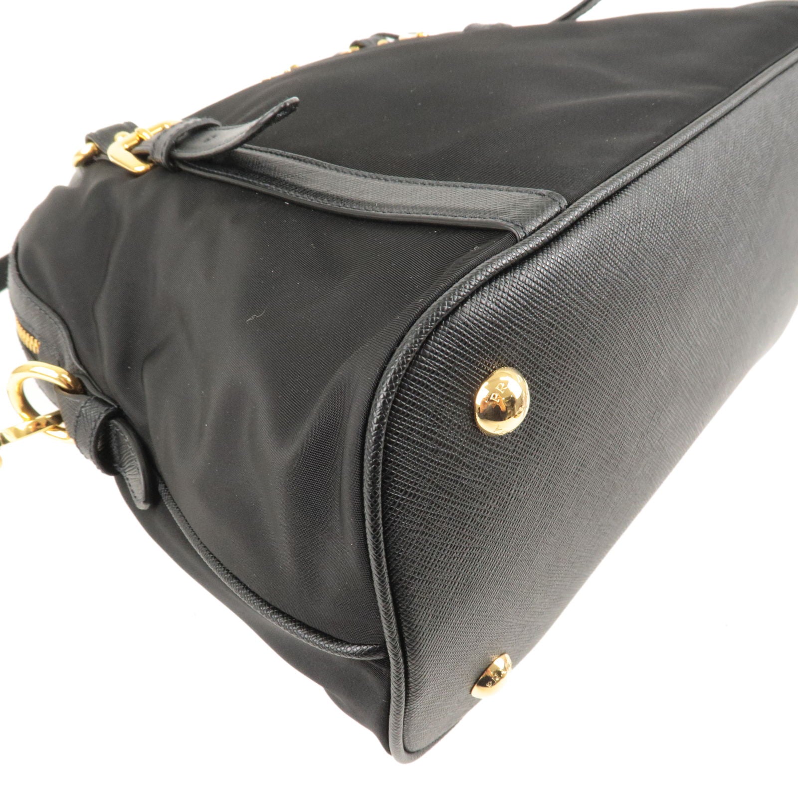 Prada Logo Nylon Leather 2Way Bag Hand Bag Black NERO 1BB013