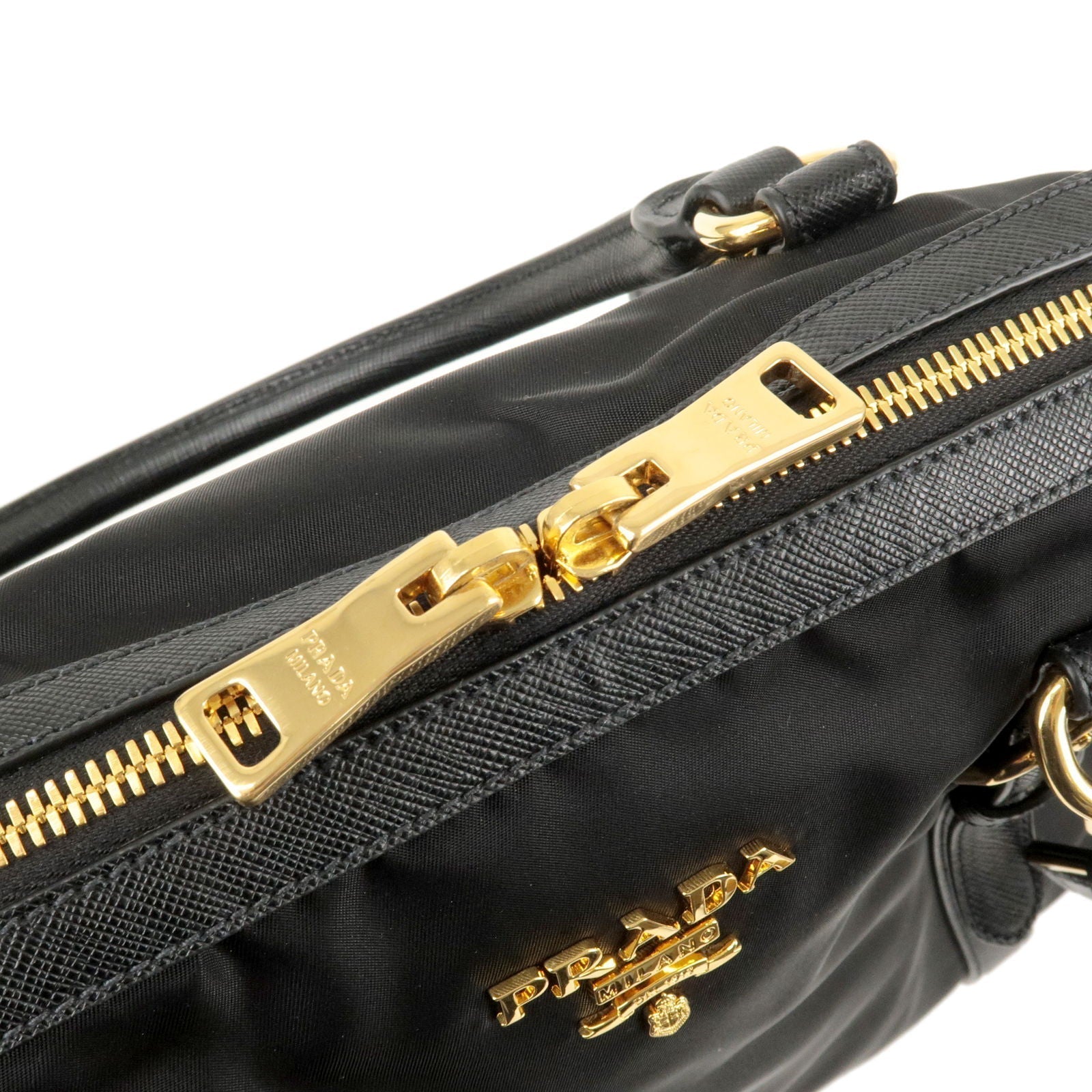 Prada Logo Nylon Leather 2Way Bag Hand Bag Black NERO 1BB013