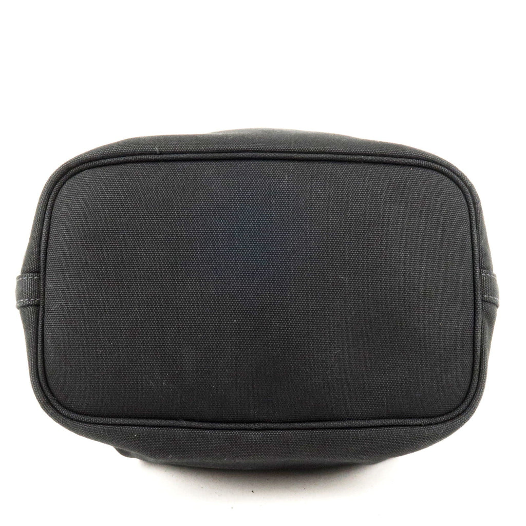 Prada Canvas Leather Bucket Shoulder Bag Black 1BE032