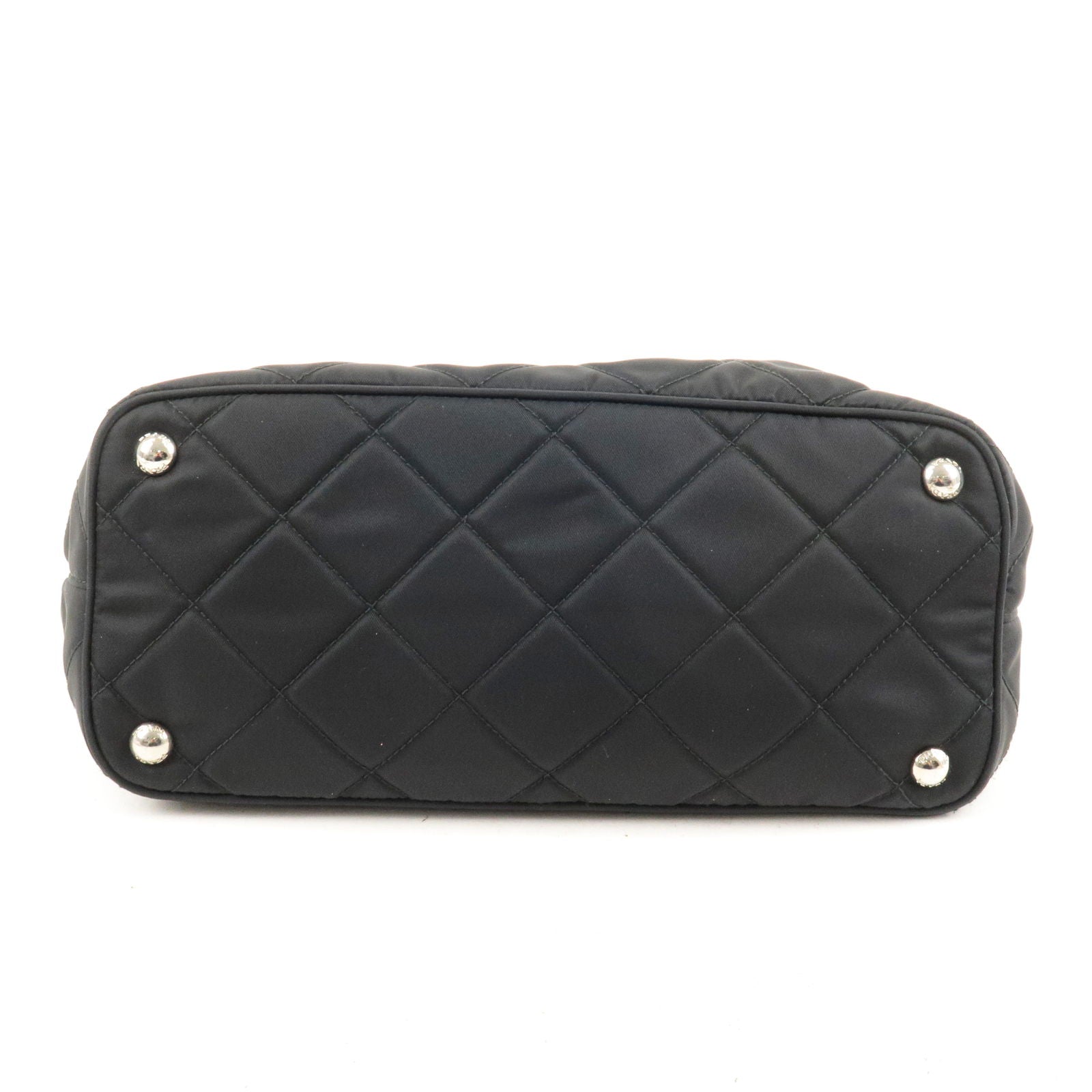 Prada Logo Nylon Leather Quilting Chain Shoulder Bag Black 1BG017