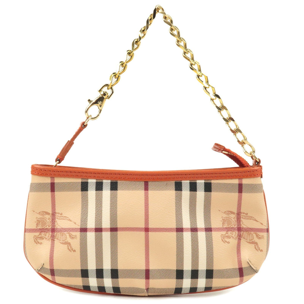 BURBERRY Nova Plaid PVC Leather Pouch Hand Bag Beige Orange