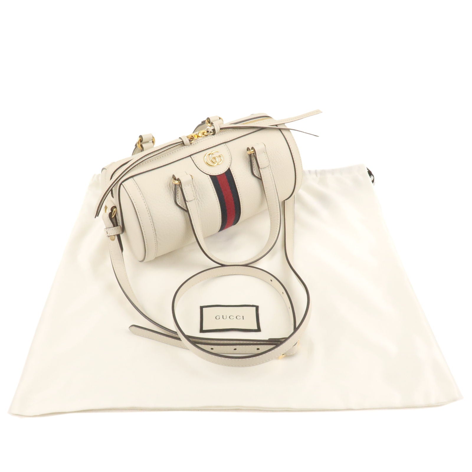 GUCCI Ophidia Leather 2Way Bag Mini Boston Bag Ivory 602577
