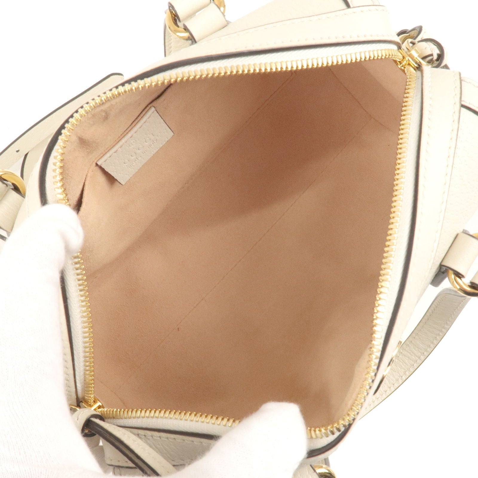 GUCCI Ophidia Leather 2Way Bag Mini Boston Bag Ivory 602577