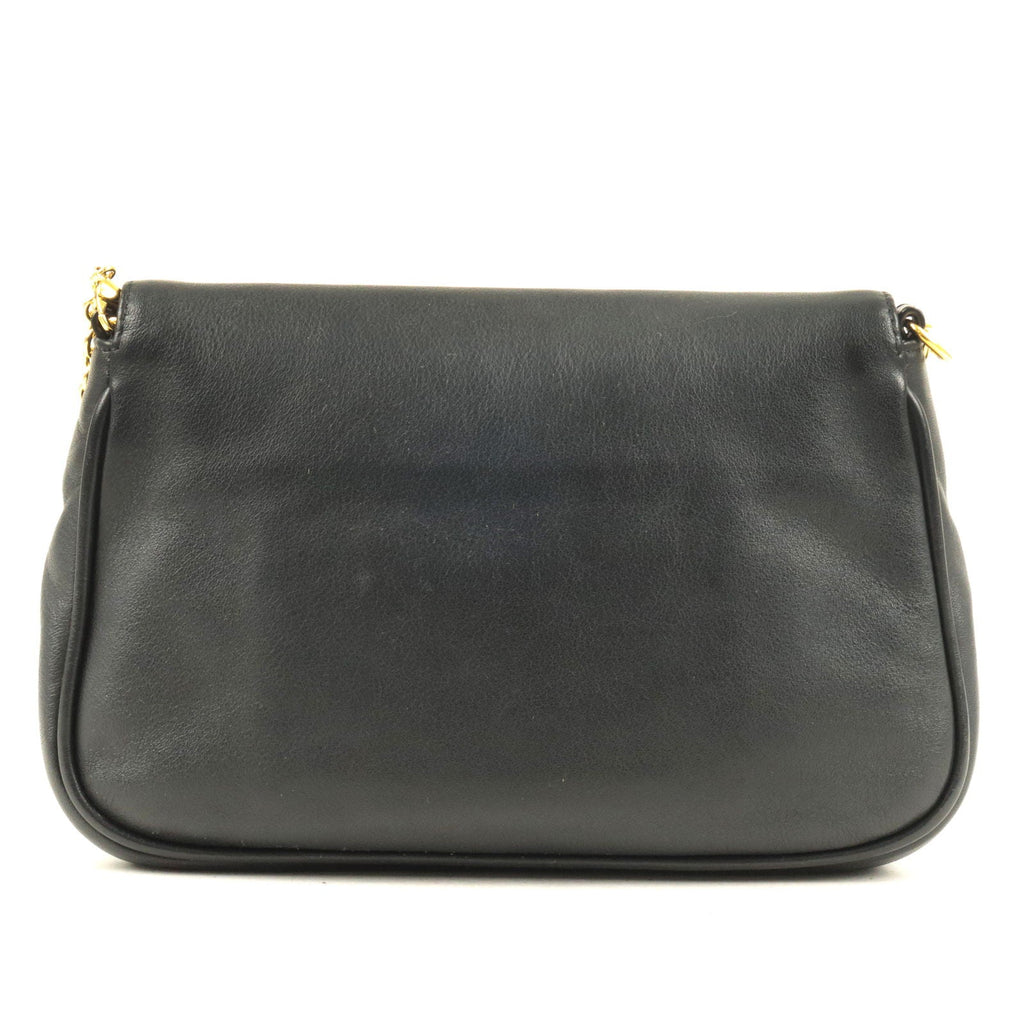 FENDI Leather Chain Shoulder Bag Clutch Black 8M0276